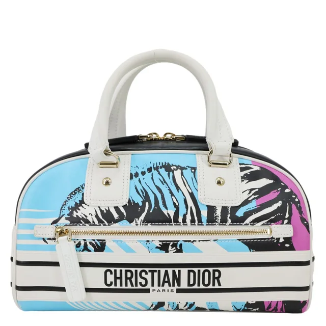 Dior Vibe Zip Bowling Small Calfskin Leather Satchel Bag Blue from Dallas Designer Handbags