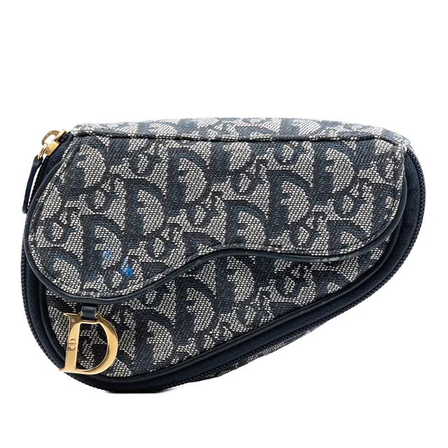 Blue Dior Diorissimo Canvas Saddle Pouch in Blue Canvas from Designer Revival