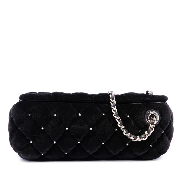 Black Chanel CC Quilted Velvet Crystal Wristlet Clutch in Black Velvet from Designer Revival, photo 1 of 1