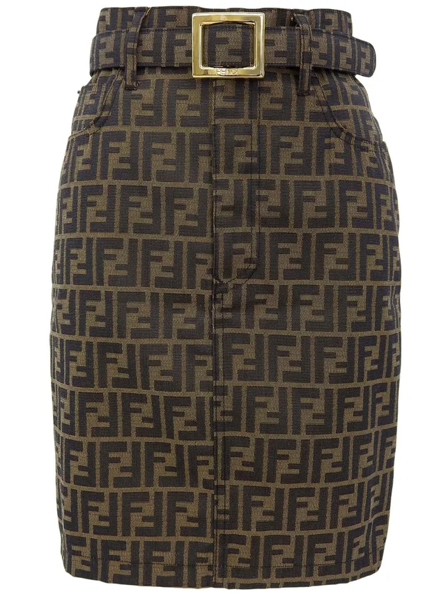Fendi FF Zukka Pattern Skirt #42 Brown in Brown from VINTAGE QOO TOKYO