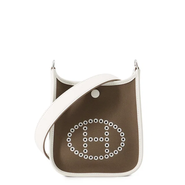 Hermès Neo Evelyne Etoupe/Gris Perle/Dune Toile Officier Swift Leather Size TPM in Taupe Swift leather from GALLERY RARE
