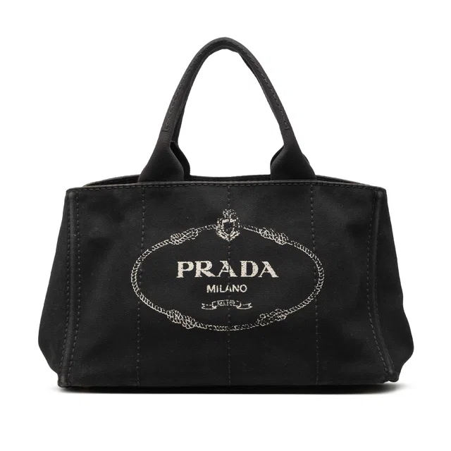Black Prada Canvas Canapa Logo Satchel in Black Canvas from Designer Revival
