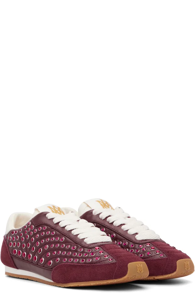 AMIRI Burgundy Stud Pacific Flat Sneakers, photo 4 of 5 from SSENSE