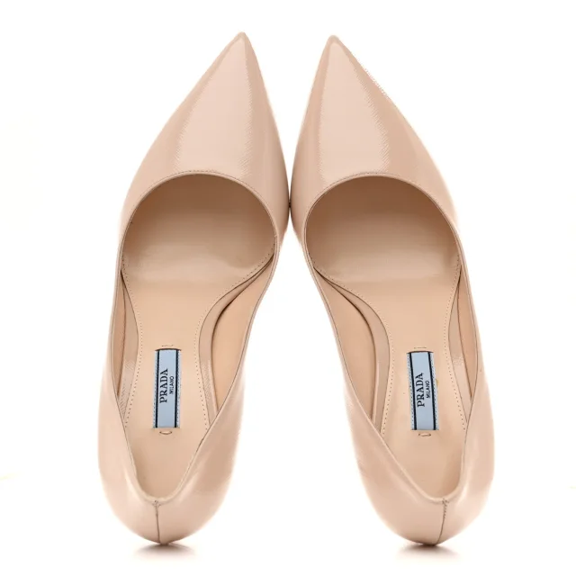 Prada Saffiano Patent Pumps 38.5 Cipria in Saffiano leather from FASHIONPHILE, photo 2 of 9