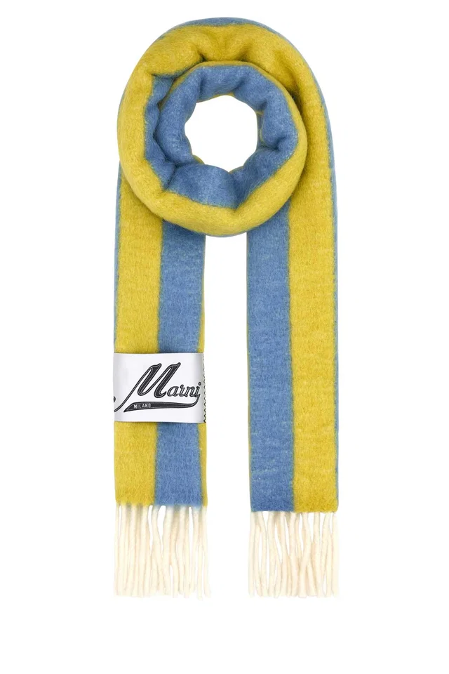 Marni Striped Wool Blend Scarf — Yellow Scarfs in Yellow Wool from HEWI