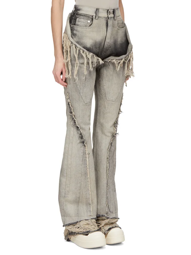 Rick Owens Drkshdw fringe-trimmed bootcut jeans, photo 2 of 7 from SENSER