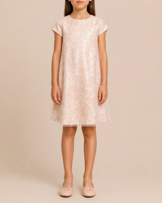 Dior Kids Pink and White Sequin Mini Dress with Tulle Layering Size 8 years in White from Sellier