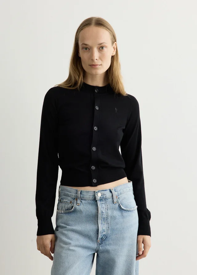AMI PARIS ADC Crewneck Cardigan in Black from Incu, photo 1 of 1