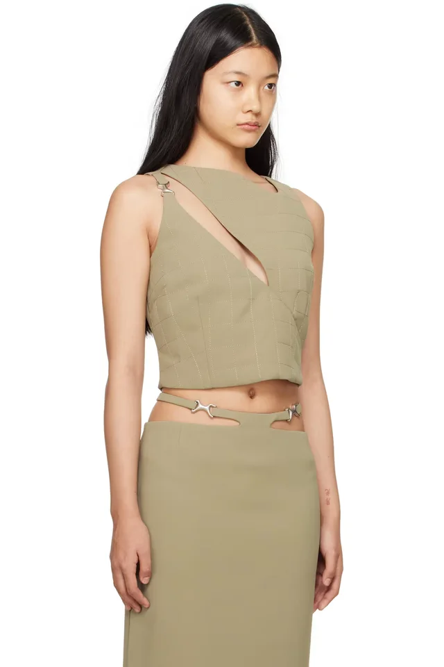 Paris Georgia Khaki Quilted Tank Top, photo 2 of 4 from SSENSE