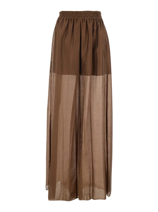 Brown Pants with Elastic Waist and Semi-Transparent Design in Tech Fabric for Women in Brown, image 1 of 1 from Gaudenzi Boutique