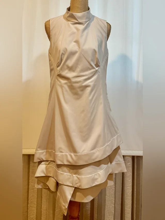 Celine Cream High-Low Tiered Dress, Wool With Silk Lining, Elegant Style, S in White Silk from Poshmark