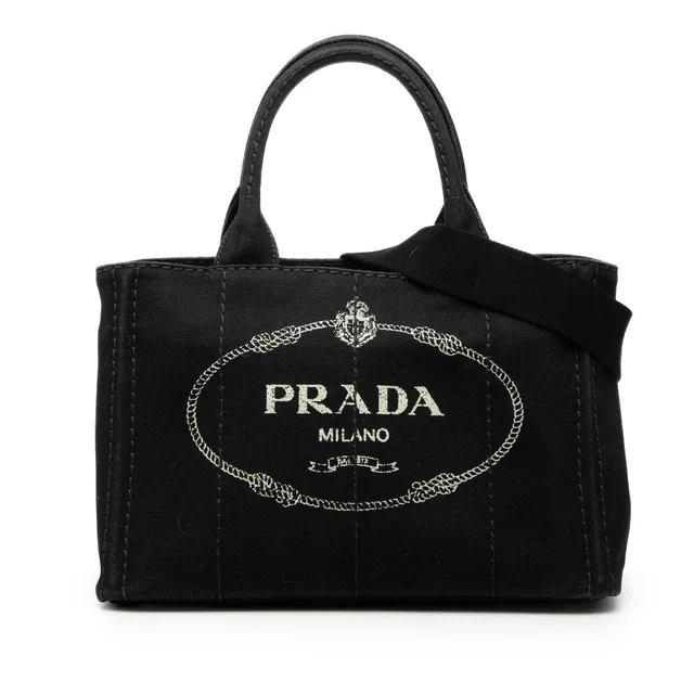 Black Prada Small Canvas Canapa Logo Satchel in Black Canvas from Designer Revival