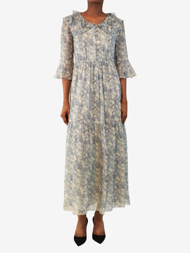 Celine Blue floral midi dress - size UK 6 in Blue Silk from Sign of the Times