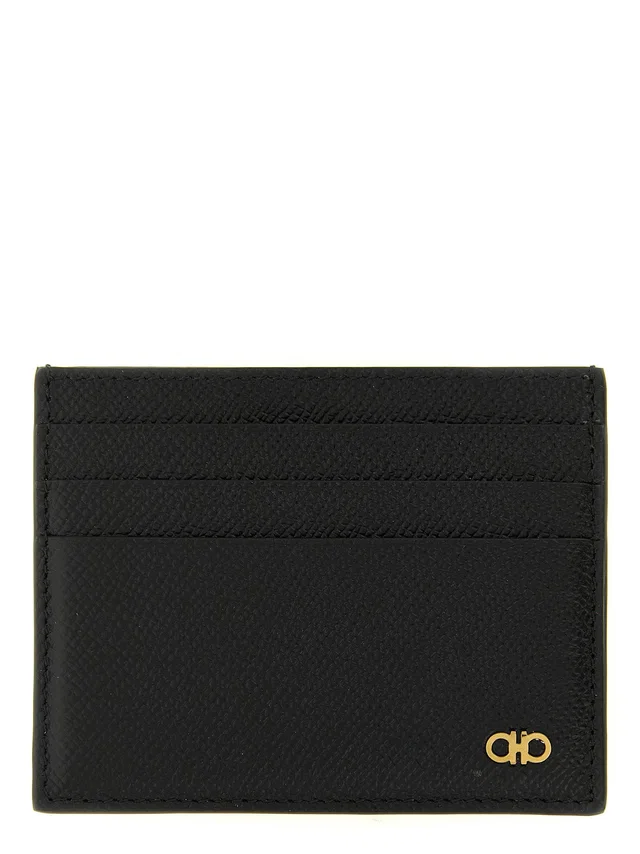 Ferragamo Gancini Card Case — Black Hammered Calf Leather Cases in Black Calfskin from HEWI
