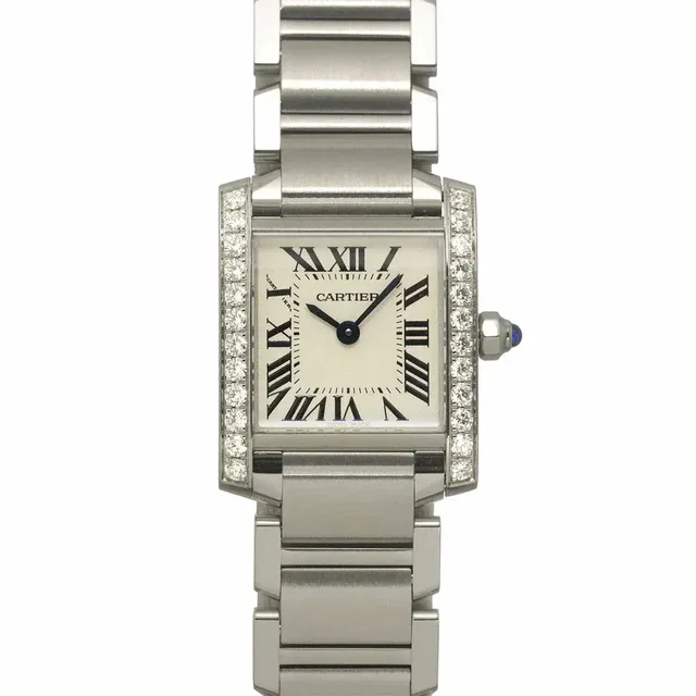 Cartier Tank Francaise SM W4TA0008 Diamond Bezel cream Dial Ladies in White from Luxury Promise