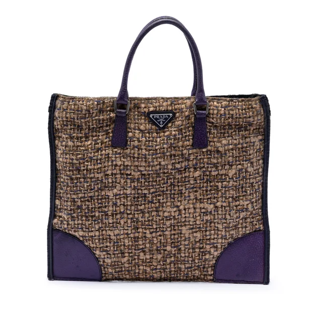 Brown Prada Cinghiale Trimmed Viscose Flat Tote in Brown Leather from Designer Revival