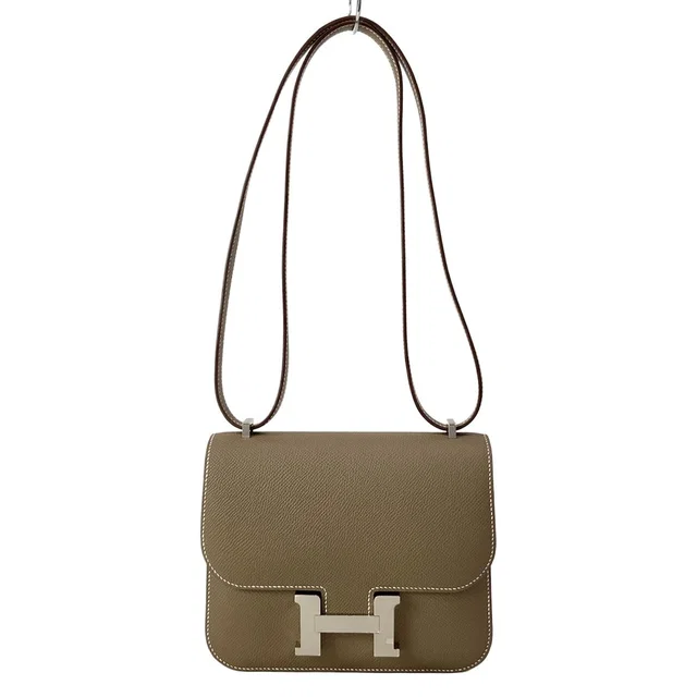 Hermès Shoulder Bag Constance Miroir 18 Etoupe Silver in Taupe Epsom leather from The Reluxe