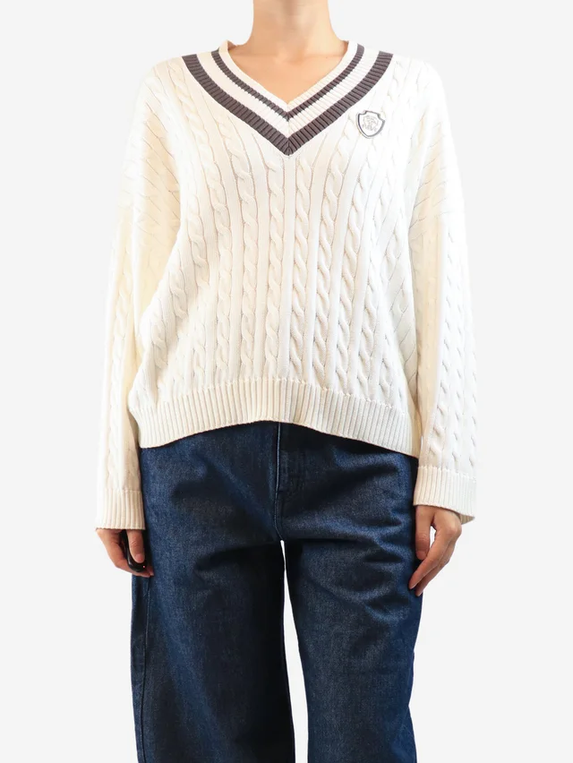 Brunello Cucinelli White cable-knit cricket jumper - size S in White from Sign of the Times