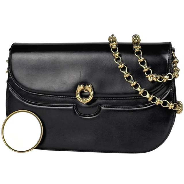 Gucci Chain Shoulder Bag Vintage Leather Black in Black Leather from The Reluxe