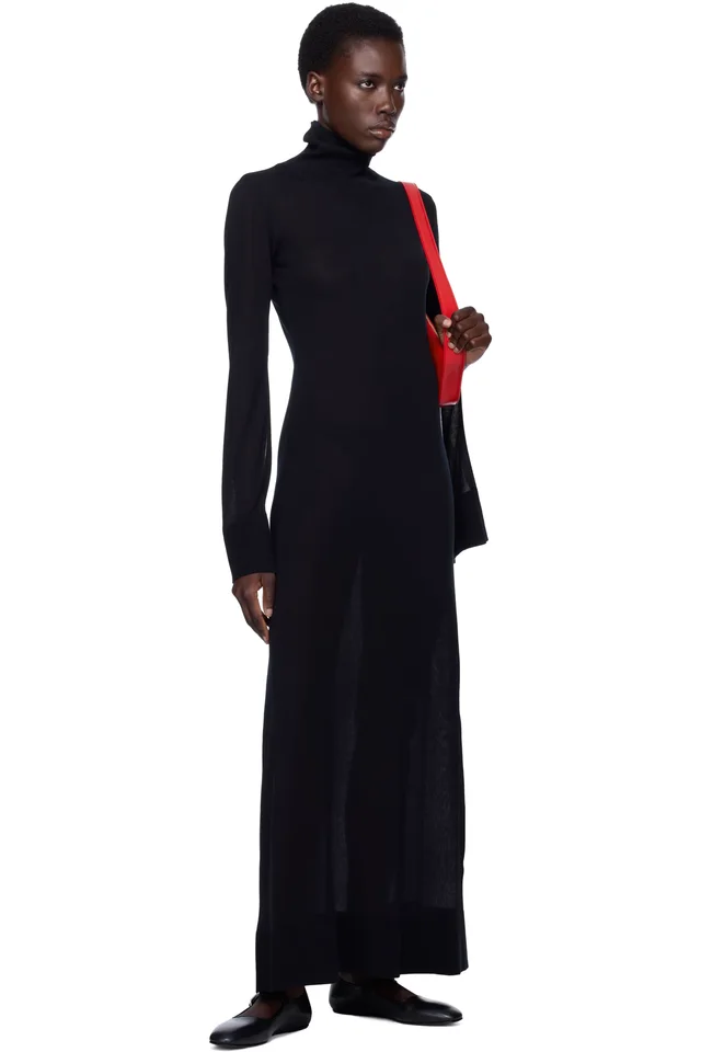 TOTEME Black Slit Sleeve Knit Maxi Dress, photo 4 of 4 from SSENSE