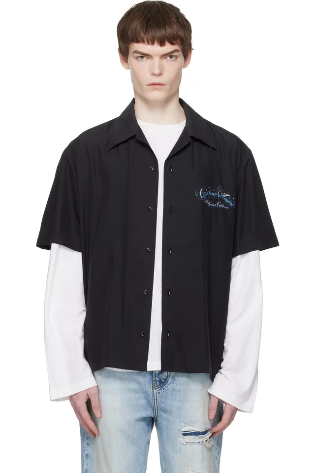 Black 'Chateau' Script Camp Shirt, image 1 of 1 from SSENSE