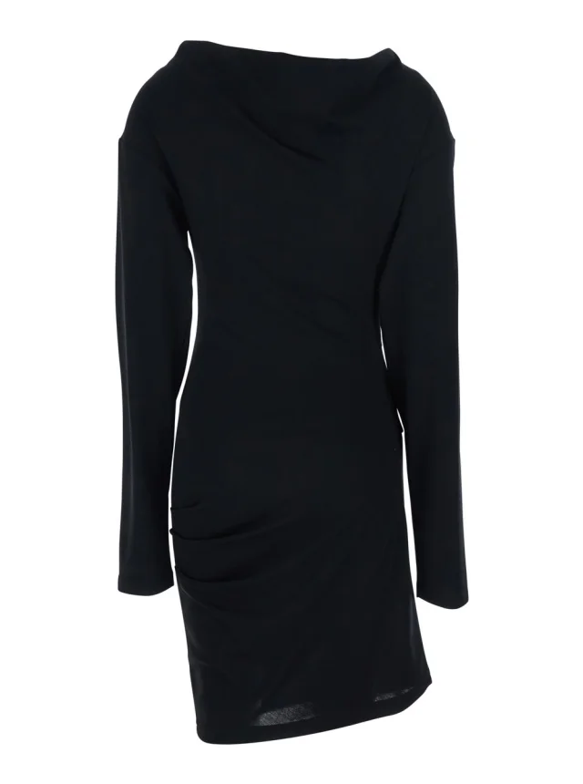 Maxmara pure 'Umido' Black Dress with Round Neck and Draped Details in Virgin Wool for Women in Black 100% Virgin Wool, photo 2 of 5 from Gaudenzi Boutique