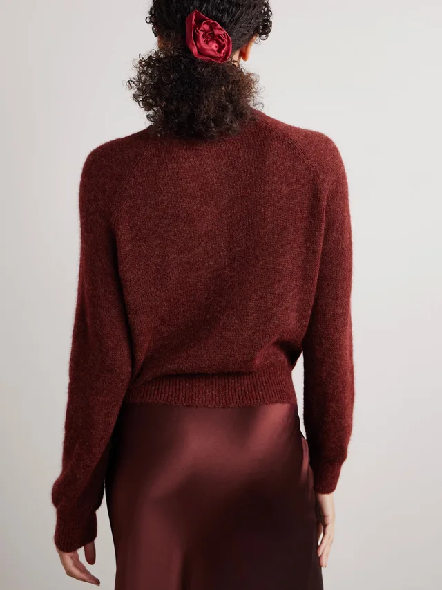 DÔEN Petra knitted cardigan in burgundy 35% Polyamide 33% Alpaca wool 32% Merino Wool, photo 3 of 4 from NET-A-PORTER (Canada)