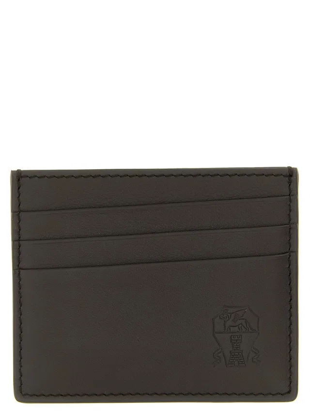 Brunello Cucinelli Embossed Logo Leather Card Case — Black Cases in Black Leather from HEWI