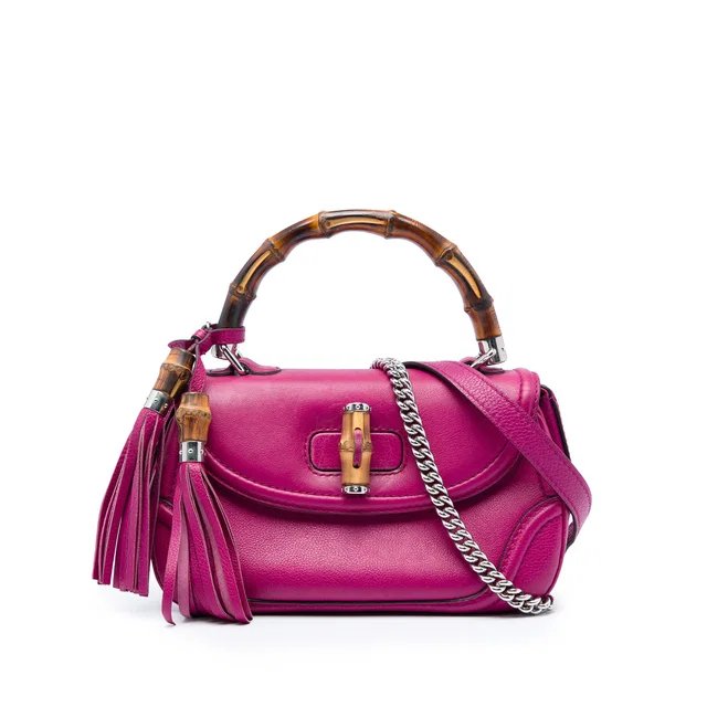 Pink Gucci Medium Calfskin Bamboo Top Handle Bag Satchel in Pink Calfskin from Designer Revival