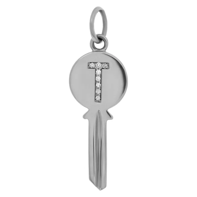 Tiffany & Co. "Mini Key" T charm with accent diamonds in 18k white gold in White Yellow Gold from Gray And Sons