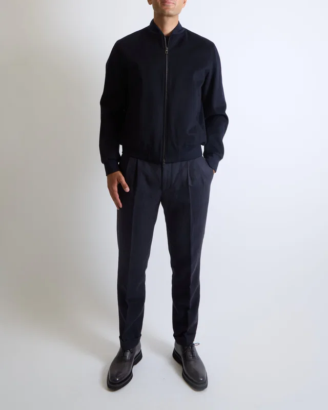 Loro Piana Menswear Navy Blue Cashmere Bomber Jacket Size L (UK 40) in Navy Cashmere from Sellier