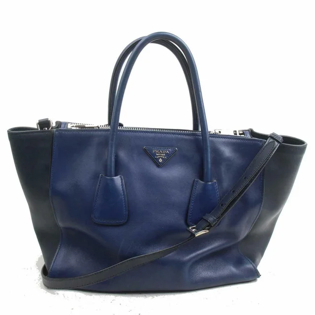 Prada 872320 Blue Bicolor Galleria Tote with Strap 2way in Blue Leather from Bagriculture
