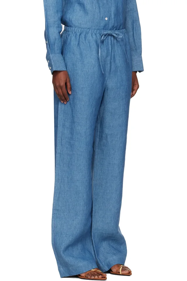 Róhe Blue Relaxed Fit Trousers, photo 2 of 4 from SSENSE