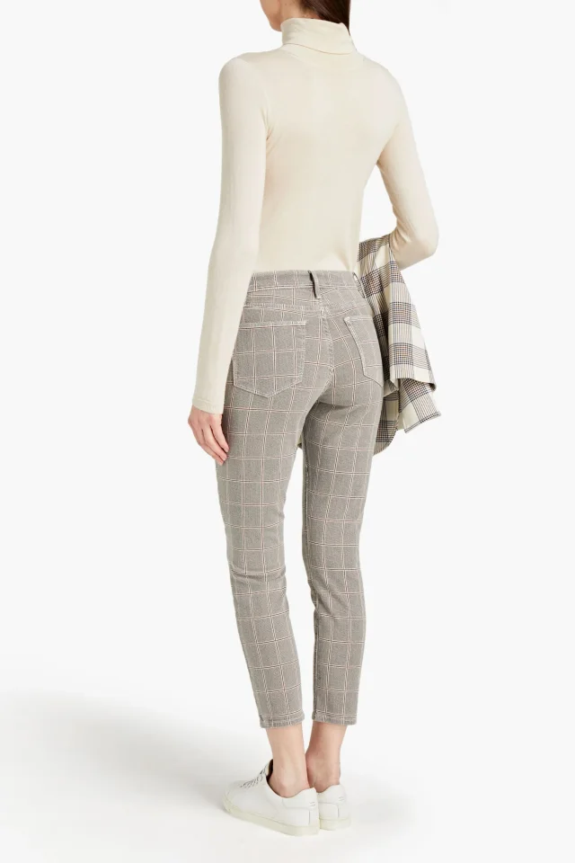Frame Le High Skinny Checked Cotton-Blend Twill Pants in Gray, photo 3 of 4 from THE OUTNET