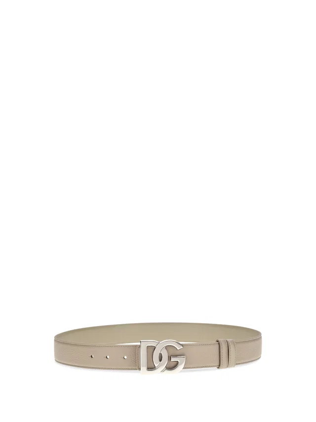 Dolce & Gabbana Interlocking Dg Buckle Calfskin Belt — Taupe Calf Leather in Taupe Calfskin from HEWI