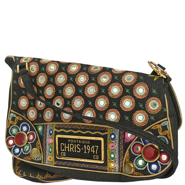 Dior 2001 John Galliano Embroidery Cadillac Shoulder Bag in Denim from AMORE Vintage Tokyo