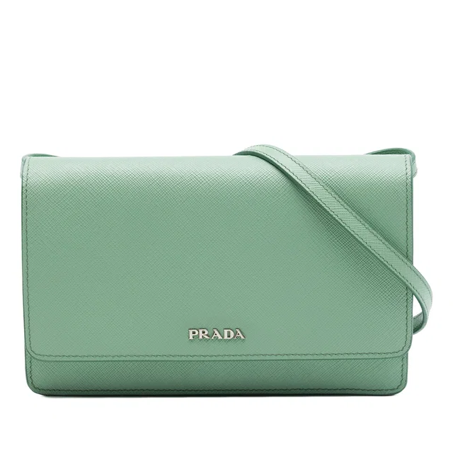 Green Prada Saffiano Wallet on Strap Crossbody Bag in Green Saffiano leather from Designer Revival