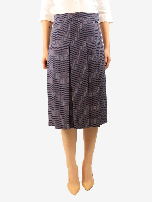 Loro Piana Navy silk pleated midi skirt - size UK 12 in Navy Silk from Sign of the Times