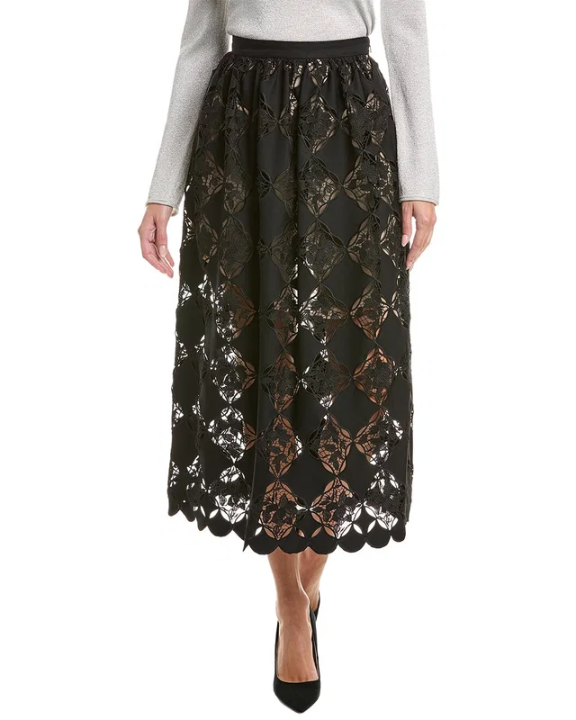 Oscar de la Renta Gardenia Guipure Eyelet Silk-Lined Full Skirt, image 1 of 1 from Rue La La