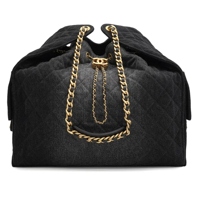 Chanel CHANEL25 Medium Chain Shoulder Bag Black Denim Gold Hardware in Black Denim from Luxury Promise