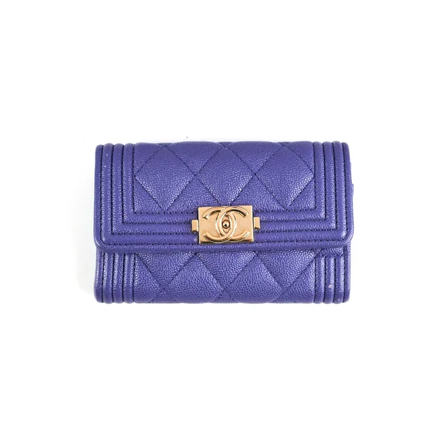 Chanel Boy Flap Wallet Purple in Purple Caviar leather from The Purse Affair