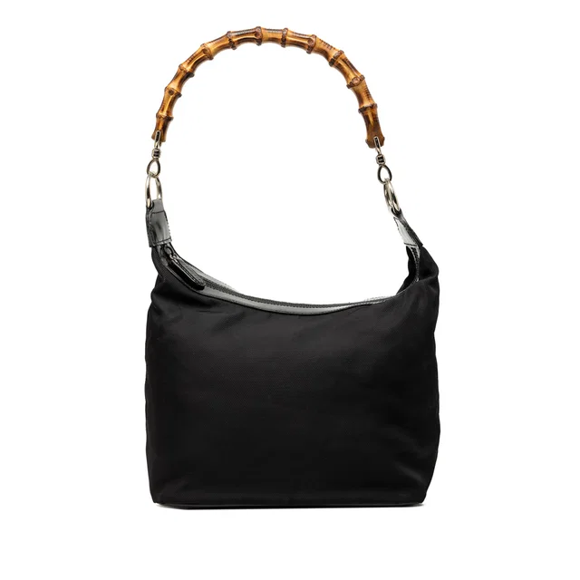 Black Gucci Nylon Bamboo Shoulder Bag in Black Nylon from Designer Revival