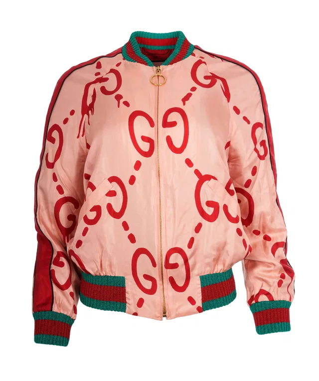 Gucci Red Pink GG Bomber in Red Silk from Luxury Promise