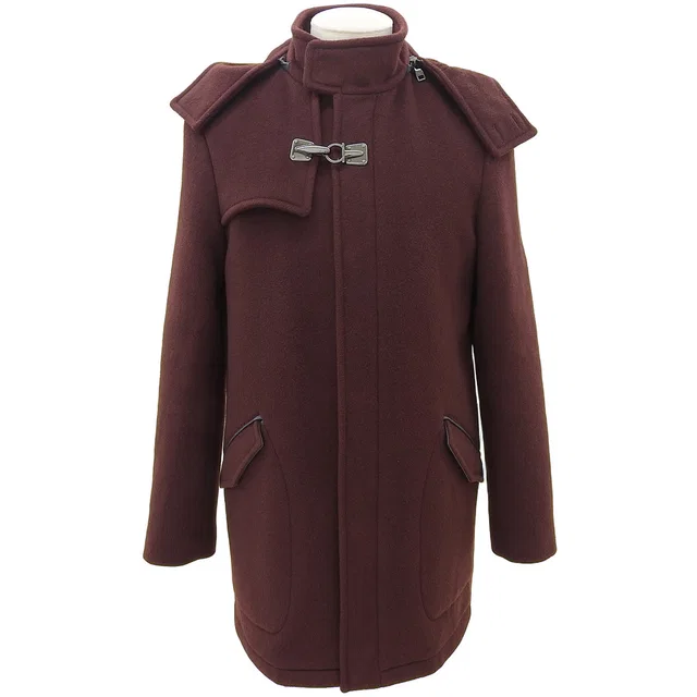 Ferragamo Wool Gancini Coat #48 Bordeaux in Burgundy Wool from VINTAGE QOO TOKYO