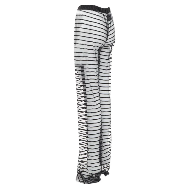 Dries Van Noten Flocked Mesh Striped Pants in black, photo 6 of 6 from ShopSimon