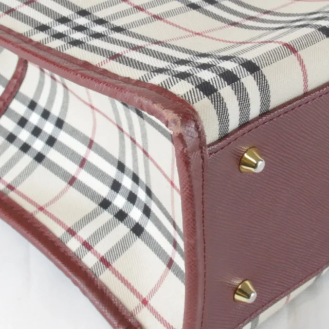 Burberry Check Canvas Leather Tote Bag in Red Canvas from LuxUness, photo 4 of 9