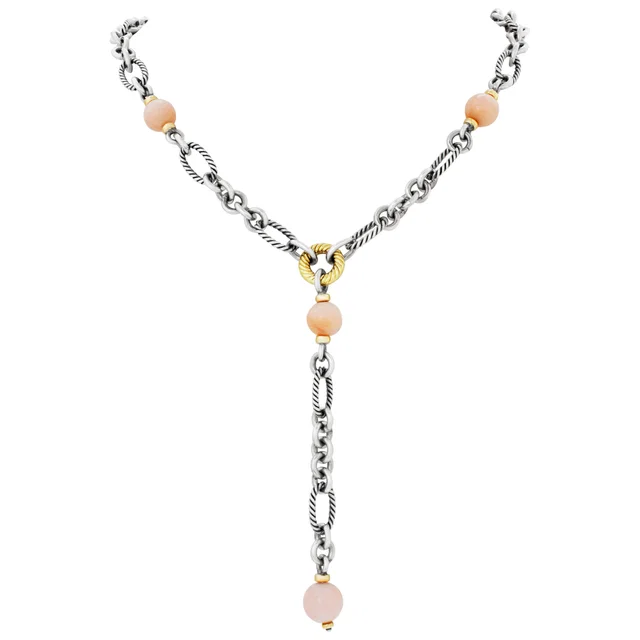 David Yurman 18'' necklace with rose quartz in sterling silver and 18k yellow gold in Pink Yellow Gold, Sterling Silver from Gray And Sons