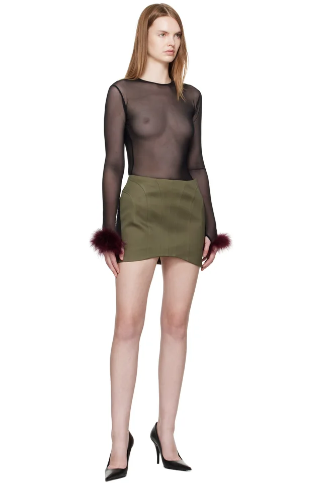 Mugler Black Marabou Mesh T-shirt, photo 4 of 4 from SSENSE