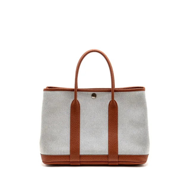 Hermès Garden Party 30 Negonda/Canvas Ecru-Bleu Bil/Cuivre SHW Stamp A in Blue Canvas from EMIER