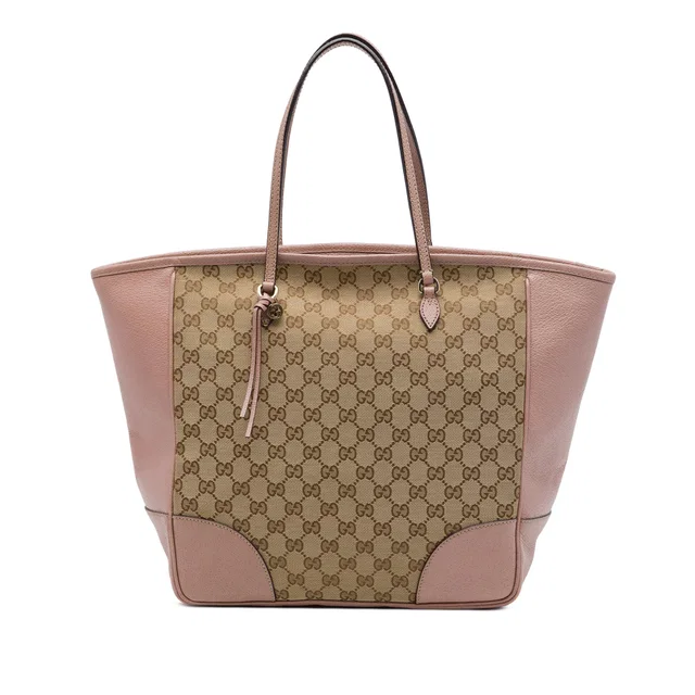 Beige Gucci GG Canvas and Leather Bree Tote in Beige Canvas from Designer Revival